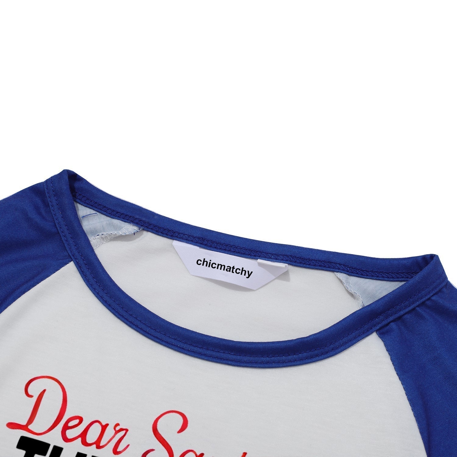 'Dear Santa They Are The Naughty One' Letter Print Casual Long Sleeve Sweatshirts Blue Sleeve Contrast Tops and Blue Plaid Pants Family Matching Pajamas Sets With Dog Bandan