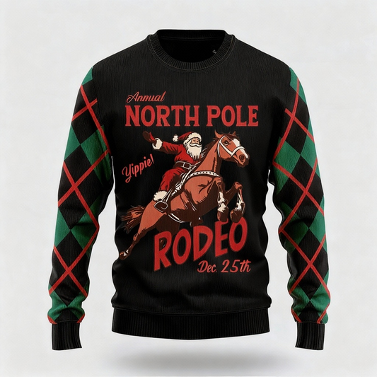 Artistic Santa Claus Pattern Design - Maximalist Christmas Print Ugly Sweater