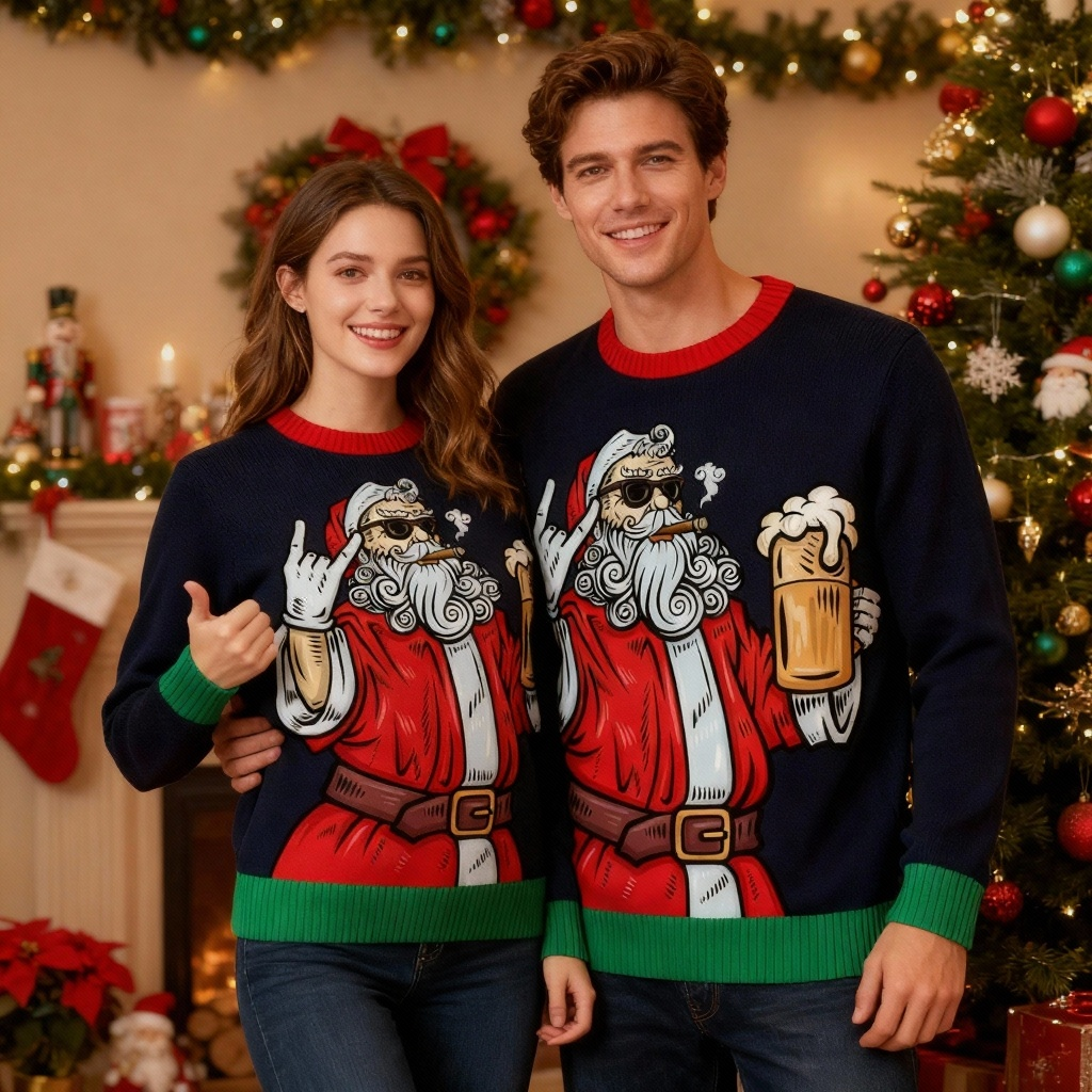Jolly Santa Claus Print Holiday Sweater - Intentional Festive Quirk