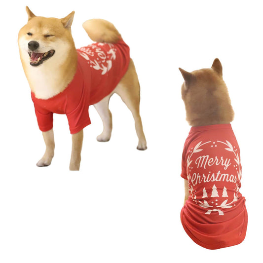 Merry Christmas Letter Print and Wreath Red Pet Clothes Dog Outfits