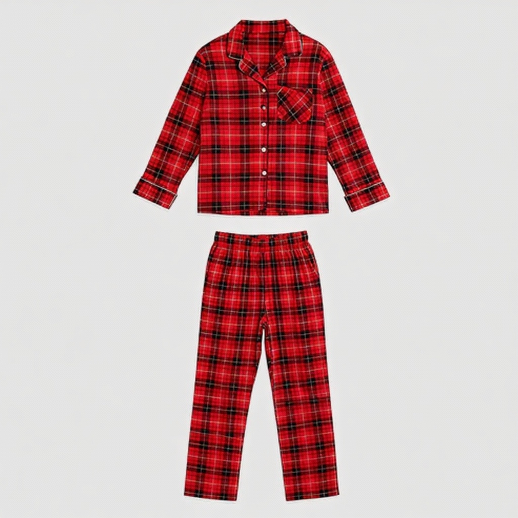Christmas Couple Matching Red Plaid Button Up Long-sleeve Pajamas Sets With Dog