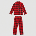 Christmas Couple Matching Red Plaid Button Up Long-sleeve Pajamas Sets With Dog