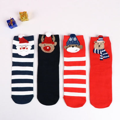 Women kids Winter Christmas Socks David's Deer Cotton Cartoon 4pcs