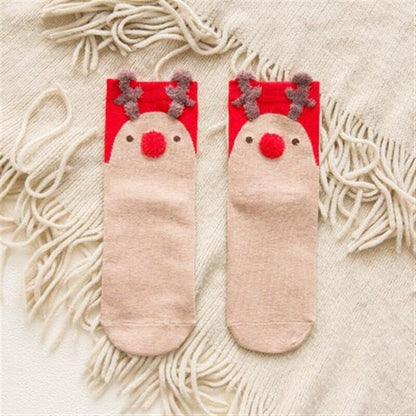 Women kids Winter Christmas Socks David's Deer Cotton Cartoon 4pcs
