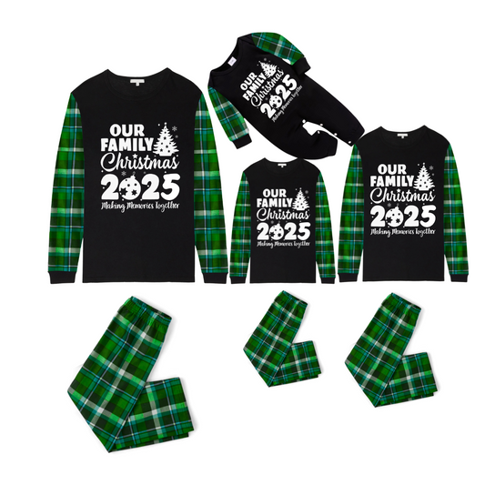 2025 Our Family Christmas Matching Pajamas -Dark Green Plaid