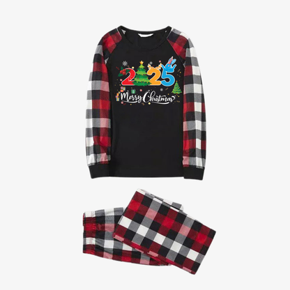 Red and Gray Plaid Christmas Pajamas Set With "2025 Merry Christmas" Text Print