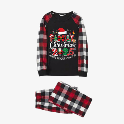 Red and Gray Plaid Christmas Pajamas Set With "Family Christmas 2025 Making Memories Together" Text Print