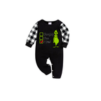 Naughty Nice I Tried Grinch Family Christmas Pajamas Set - Black Top Black and White Plaid Pants Green Graphic