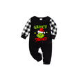 Grinch Squad Family Christmas Pajamas Set - Black Top Black and White Plaid Pants Green Grinch Graphic