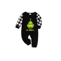 Ew People Grinch Family Christmas Pajamas Set - Black Top Black and White Plaid Pants Green Grinch Face Graphic