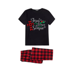 Jesus is the Reason Family Pajamas Set - Black Top Red Pants Red Plaid Sleeves Cross and Snowflake Print