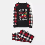 Red and Gray Plaid Christmas Pajamas Set With "Jesus is the Reason for the Season" Text Print