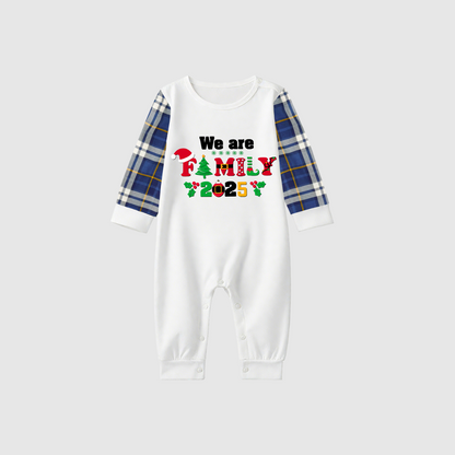 We Are Family 2025 Printed Blue White Plaid Contrast Sleeve Top And Plaid Pants Family Matching Christmas Pajamas Sets