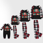 Christmas ' Family Christmas 2024' Letter Print Patterned Casual Long Sleeve Sweatshirts Contrast Tops and Red & Black & White Plaid Pants Family Matching Pajamas Set With Dog Bandana