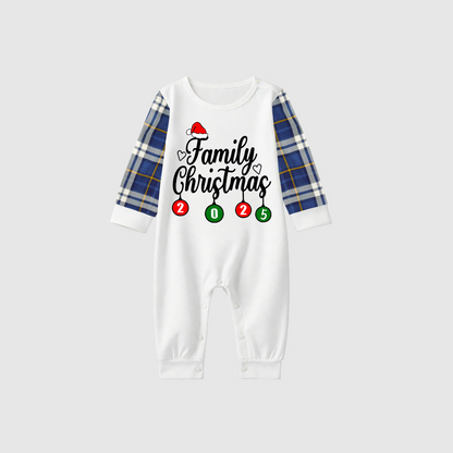 Family Christmas 2025 Pajamas Set - White Top / Green Buffalo Plaid