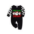 "Santa Squad" and Santa Claus Print Black Long Sleeve Top with Black And White Plaid Pants Family Matching Pajamas