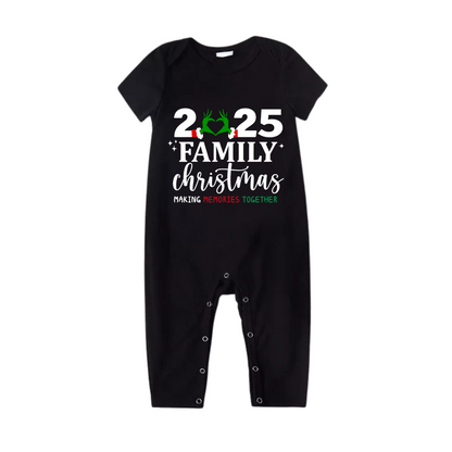 "2025 Family Christmas" Quirky Heart Letter Print Black Short Sleeve with Red & Black Plaid Pant Family Matching Pajamas