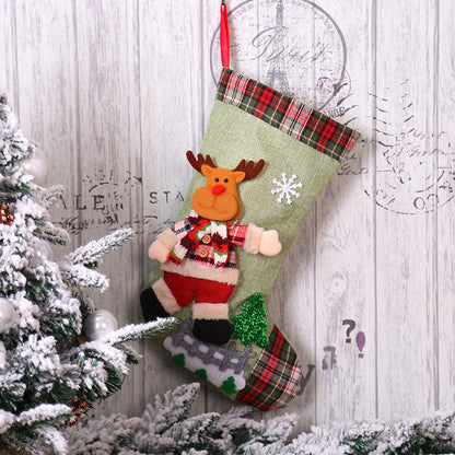 Christmas Decorations Dancing Santa Claus/Snowman/Elk Plaid Linen Christmas Socks