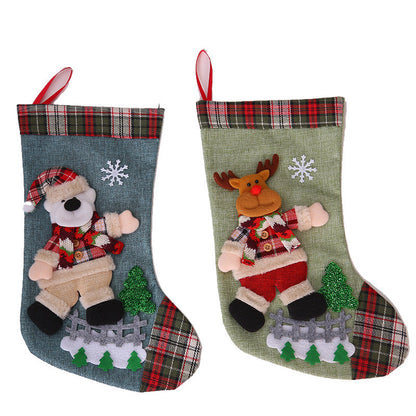 Christmas Decorations Dancing Santa Claus/Snowman/Elk Plaid Linen Christmas Socks