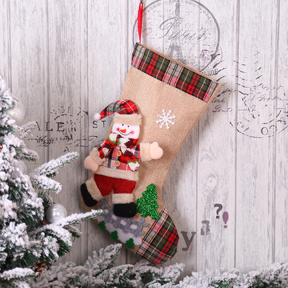 Christmas Decorations Dancing Santa Claus/Snowman/Elk Plaid Linen Christmas Socks