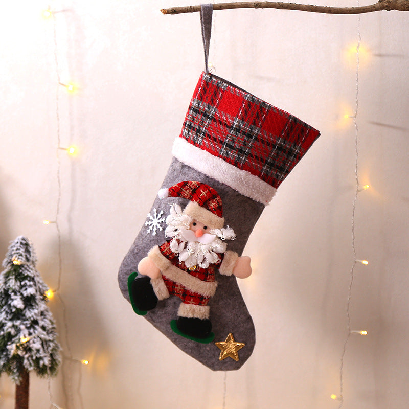 Christmas Decorations Snowman/Santa Claus/Elk/Polar Bear Large Plaid Christmas Socks Children's Gift