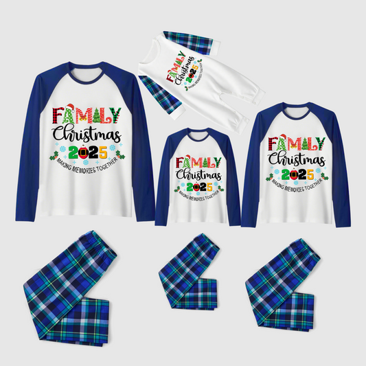 Christmas Gnomes Hanging with my Gnomies Family Pajamas Set - White Top, Blue-Green Plaid Pants, Blue-Green Sleeves, Gnome Print