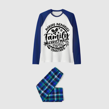 Making Memories Family Christmas Pajamas - White & Navy Blue Plaid