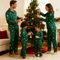 Holiday Family Button-down Green Satin Christmas Pajamas Set