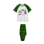 Let It Snow Family Pajamas Set - White Top Green Sleeves Green Plaid Pants Christmas Snowman Graphic