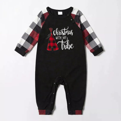 Christmas Matching Family Pajamas Christmas Letter and Tent Print Black White Plaids Pajamas Set