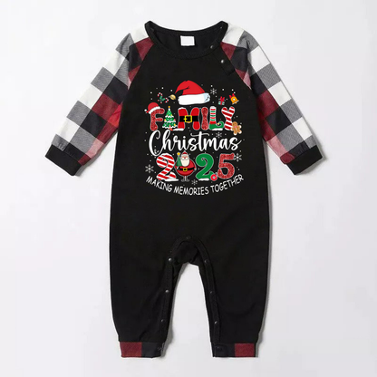 Red and Gray Plaid Christmas Pajamas Set With "Family Christmas 2025 Making Memories Together" Text Print