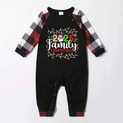 Red and Gray Plaid Christmas Pajamas Set With Christmas Light and "2025 Family Christmas" Text Print