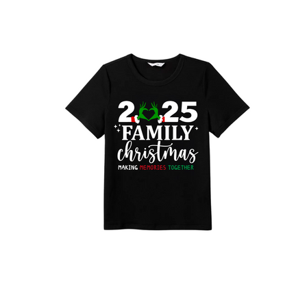 "2025 Family Christmas" Quirky Heart Letter Print Black Short Sleeve with Red & Black Plaid Pant Family Matching Pajamas