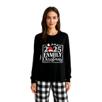"2025 FAMILY CHRISTMAS" Text and Sleigh Pattern - Black Long Sleeve Top with Black And White Plaid Pants Family Matching Pajamas