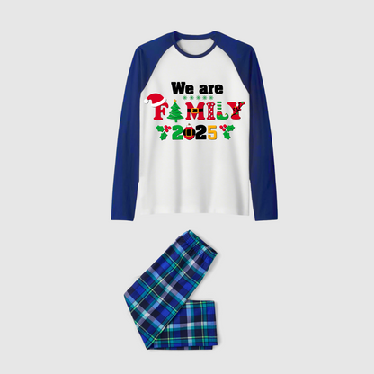 We Are Family 2025 Printed Blue Plaid Contrast Sleeve Top And Plaid Pants Family Matching Christmas Pajamas Sets