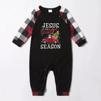 Red and Gray Plaid Christmas Pajamas Set With "Jesus is the Reason for the Season" Text Print