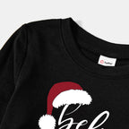 Christmas Hat and 'Believe“ Letter Print Patterned Couple Black & White Plaid Pajamas Set