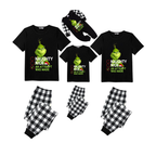 Naughty Nice An Attempt Was Made Grinch Family Christmas Pajamas Set - Black Top Black and White Plaid Pants Graphic