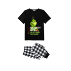 Naughty Nice An Attempt Was Made Grinch Family Christmas Pajamas Set - Black Top Black and White Plaid Pants Graphic