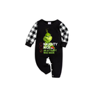 Naughty Nice An Attempt Was Made Grinch Family Christmas Pajamas Set - Black Top Black and White Plaid Pants Graphic