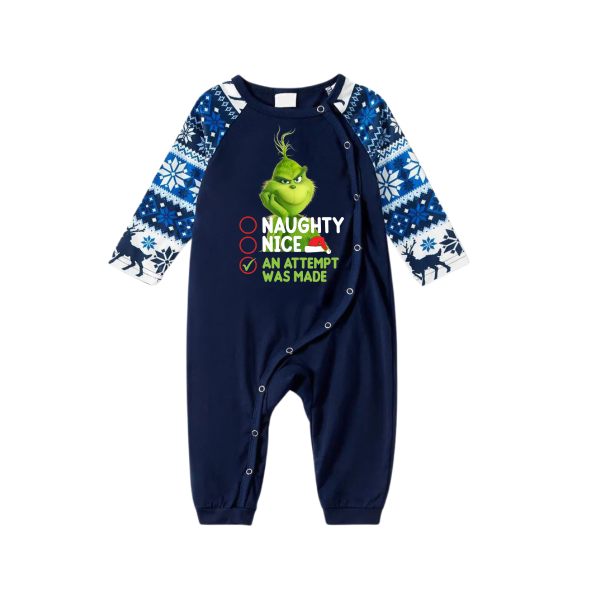 Cute Cartoon Pattern and Slogan Text Printed Blue Christmas Matching Pajamas
