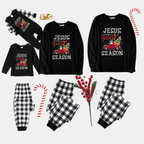 Black and White Plaid Christmas Pajamas Set With "Jesus is the Reason for the Season" Text Print