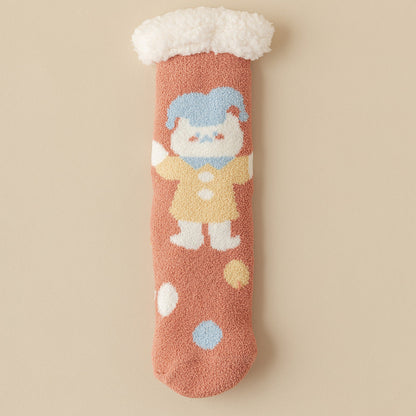 Lamb Velvet Socks Women's Winter Sleep Socks Silicone Non-Slip Floor Socks Christmas Red Socks
