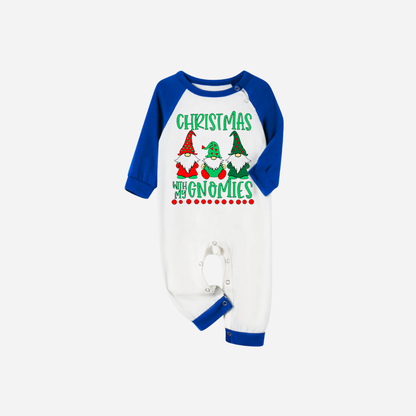 Blue Plaid Short Sleeve Christmas Pajamas Set With "Christmas With My Gnomies" Text Print