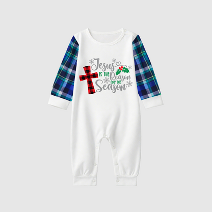 Jesus Reason Christmas Pajamas - Navy & Green Plaid
