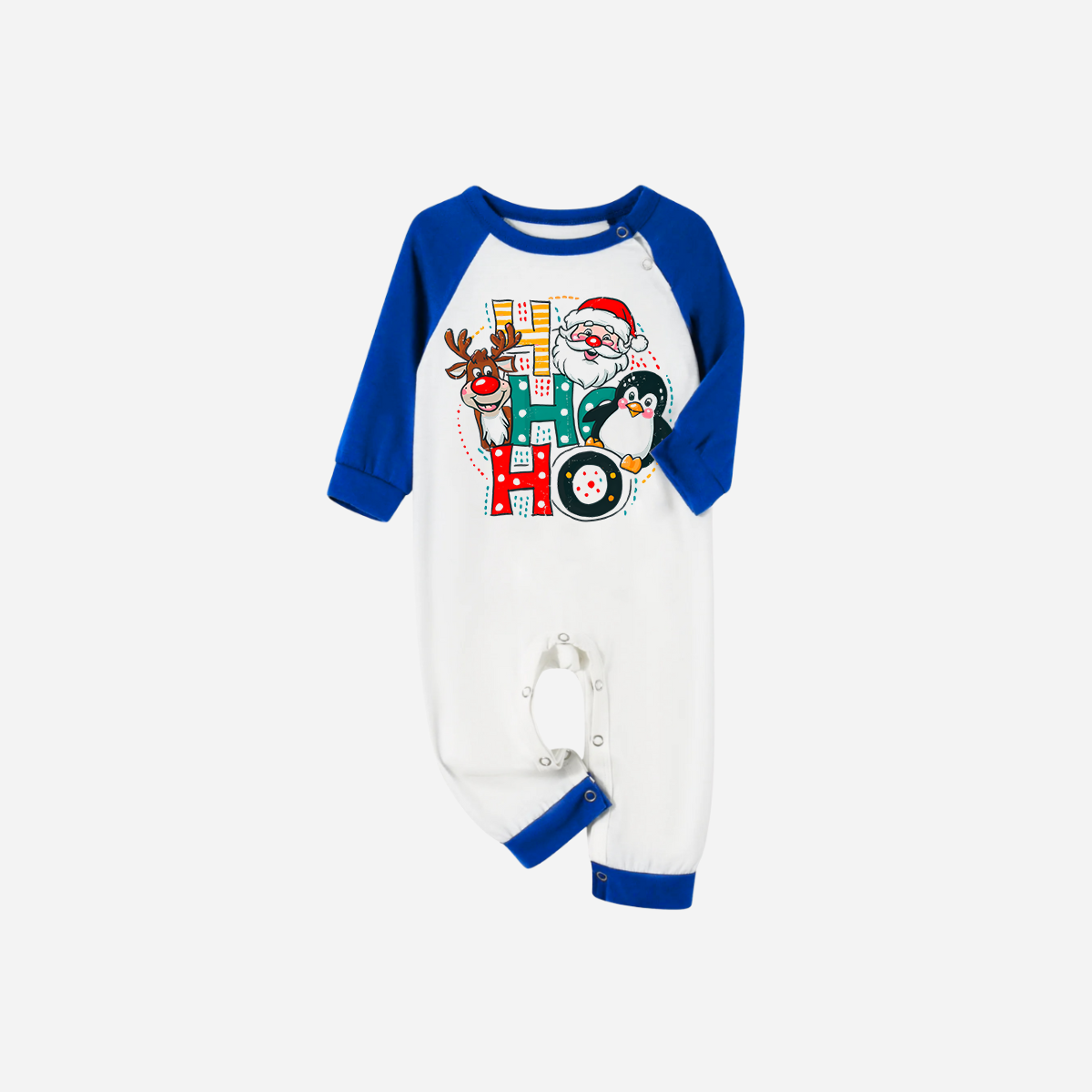 Blue Plaid Short Sleeve Christmas Pajamas Set With "HO HO HO" Pattern Print