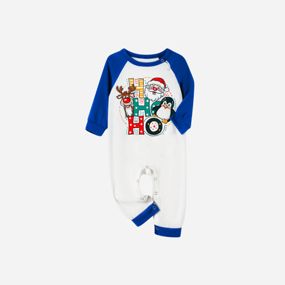 Blue Plaid Short Sleeve Christmas Pajamas Set With "HO HO HO" Pattern Print