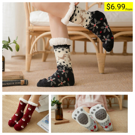 Christmas Floor Socks Adult Plus Fleece Home Sleeping Socks Carpet Sock Leg Cover Non-Slip