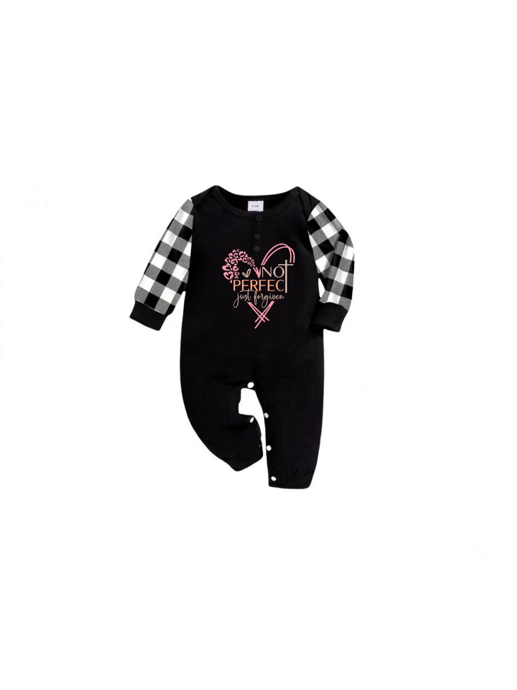 Black and White Plaid Short Sleeve Pajamas Set with Not Perfect Just Forgiven Text Printed