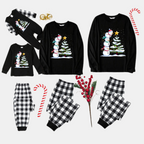 Black and White Plaid Christmas Pajamas Set with Snowman & Christmas Tree Print